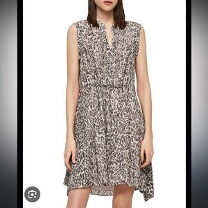 All Saints Brown Tan Cupro Clari Kara Leopard Print Draped Asymmetrical Dress S